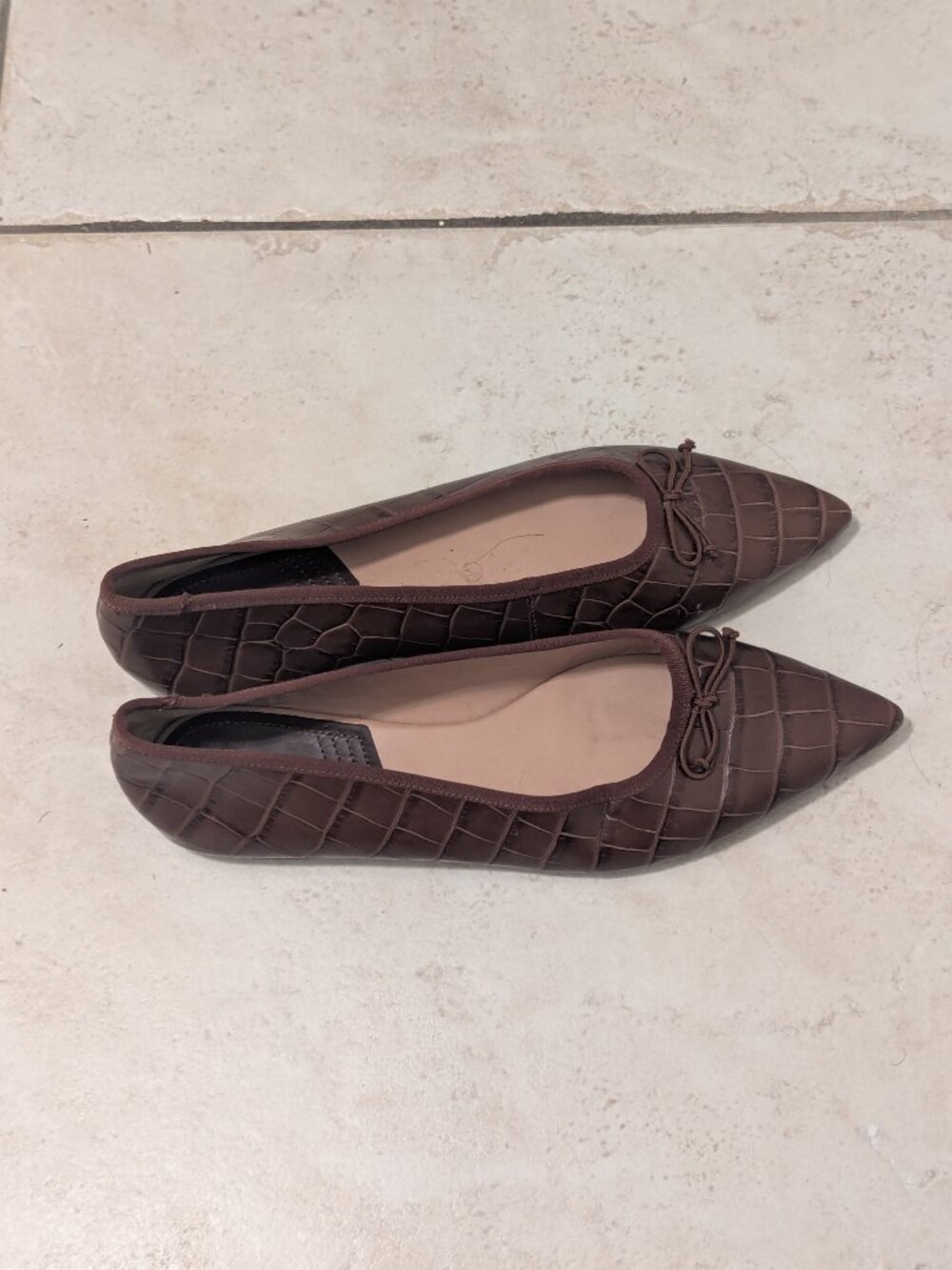 Schutz Dal Black & Brown Croc Embossed Leather Pointed Toe Flats Size 11 B - Picture 6 of 8